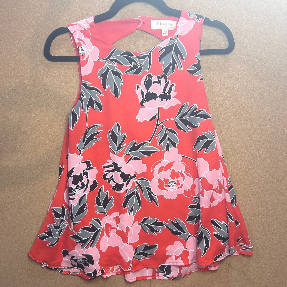 Philosophy Republic Clothing Red Floral Sleeveless‎ Keyhole Back Blouse XS